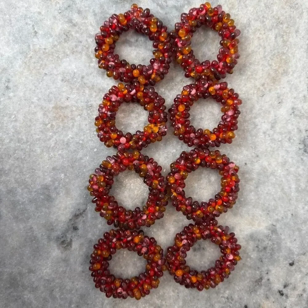 Set of 8 Beaded Napkins Rings, Jewel Tone Red/Orange/Pink, Fall Color Palette